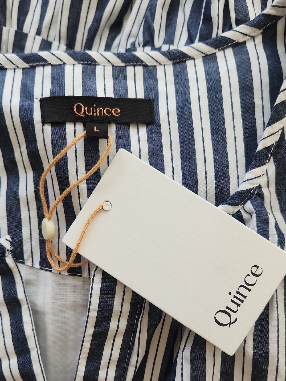 Quince 100% Organic Cotton Poplin Tiered Maxi Dress in Hudson Stripe L - Picture 9 of 17